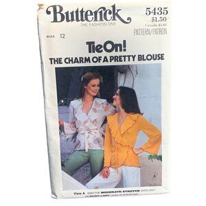 Butterick 5435 Tie-On Shirt Blouse Pattern Size 12 V-Neck Long Sleeves uncut
